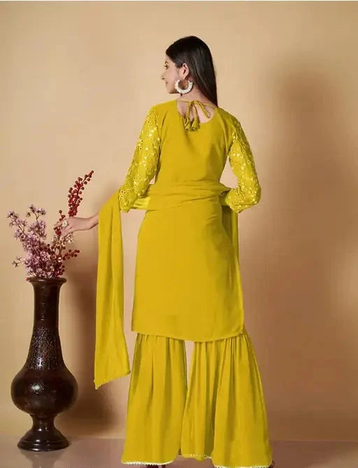 Women's Georgette Sharara Kurta with (Dupatta Set)